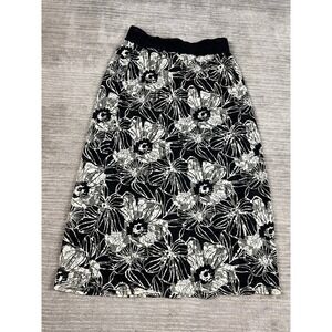 Shoreline Maxi Skirt Womens Medium Black White Floral Lace Smocked Waist A-Line